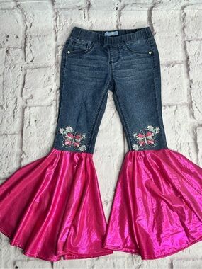 Girls upcycled Bell-Bottom jeans with Hot Pink Flare size 6